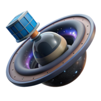 Satellite Orbiting a Celestial Body 3D Render of Space Exploration png