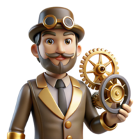 Steampunk Gentleman with Gears 3D Render png