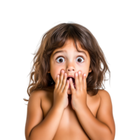 surpreso criança com Largo olhos e mãos em face dentro excitação png
