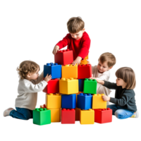 Children Playing Together with Colorful Building Blocks in Studio png