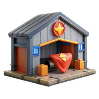 3D Render of a Small Building with a Shield png