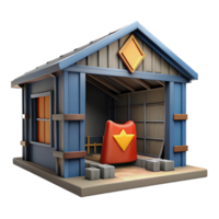 3D Model of a Small Garage with a Red and Yellow Symbol png