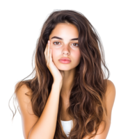 Woman with Natural Long Hair Posing with Thoughtful Expression png