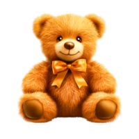 Adorable Plush Teddy Bear with Orange Bow on Soft Fur Background png