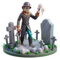 3D Render of a Figure with a Torch in a Cemetery png