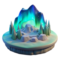 Arctic Landscape with Aurora Borealis 3D Render of Winter Scene png