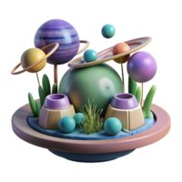 Whimsical 3D Render of a Planetary System with Lush Vegetation png
