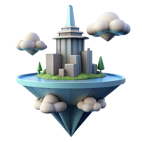 Floating Cityscape A 3D Render of an Urban Island in the Clouds png