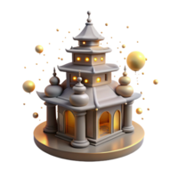 Illuminated Pagoda 3D Render of Architectural Design with Golden Spheres png