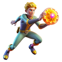 3D Render of a Futuristic Boy in Action with Energy Orb png
