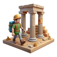 3D Render of Traveler Exploring Ancient Ruins png
