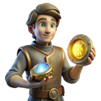 Youthful Explorer with Luminous Artifacts A 3D Render png