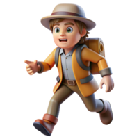 3D Render of Adventurous Boy Running with Backpack png
