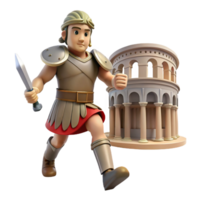 3D Render of a Roman Centurion Running Towards an Ancient Amphitheater png