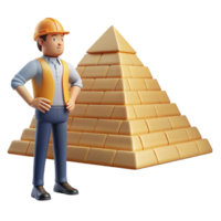 Construction Worker and Gold Pyramid A 3D Model of Ancient Structure png