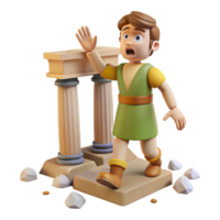3D Render of Cartoon Boy Exploring Ancient Ruins png