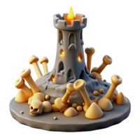 Illuminated Tower Amidst a Field of Fungi and Skulls png