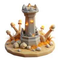 Fantasy Tower 3D Model Illuminated Stone Structure with Grass and Rocks png
