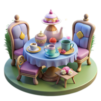 Enchanted Tea Party 3D Render of a Whimsical Afternoon Tea Setting png