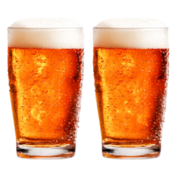 Refreshing Bubbles in Two Glasses of Cold Beer with Frothy Tops png