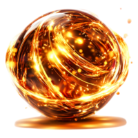 Glowing Abstract Energy Sphere with Golden Swirls and Light Effects png