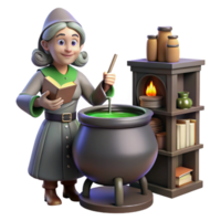 Enchanted Cauldron A Fantasy 3D Render of a Witch Brewing a Potion png