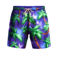 Vibrant Tropical Swim Shorts with Palm Tree Print Design for Summer png