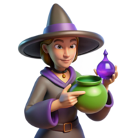 Enchanted Witch with Potion and Cauldron A 3D Render png