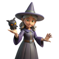 Young Witch with Familiar 3D Render of Fantasy Character png