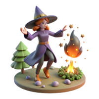 3D Render of a Witch Casting a Spell by a Campfire png