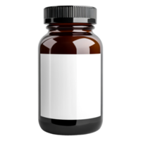 Empty Amber Glass Bottle with Black Lid and Blank Label for Use png
