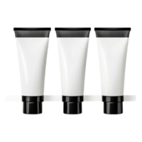 Three empty cosmetic tubes on a minimalist display stand png