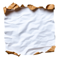 Crumpled White Paper with Torn Edges on Brown Background Texture png