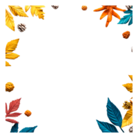 Colorful Autumn Leaves and Nuts Frame for Elegant Background Design png