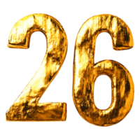 Golden Number Twenty-Six in 3D Style with Shiny Texture Effect png