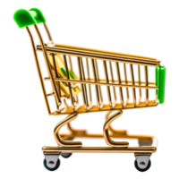 Miniature Shopping Cart Model with Green Handles on png
