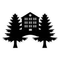 Minimalist Black and White House Silhouette with Pine Trees png