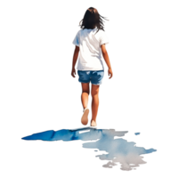 Young Girl Walking on Water Reflection in Bright Summer Daylight png