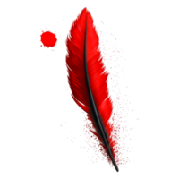 Vibrant Red Feather with Splashes of Color on a Dark Background png