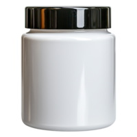 Empty White Jar with Black Lid for Product Display and Storage png