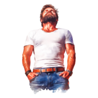 Confident Man in Casual White T-Shirt Displaying Strong Emotions png