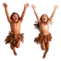 Joyful children in traditional attire celebrating with laughter png
