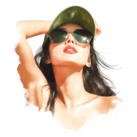 Stylish Woman in Sunglasses and Cap with Summer Vibes png