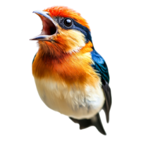 Vibrant Colorful Bird Singing with Open Beak Against png