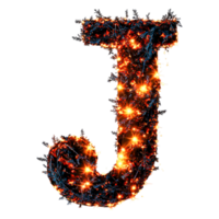 Sparkling Letter J Formed with Lights and Glow on Dark Background png