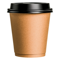 Classic Brown Coffee Cup With Black Lid and Simple Design png