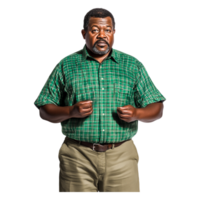 Thoughtful man stands with hands crossed against a png