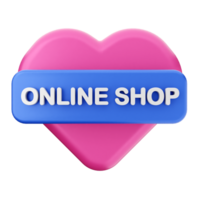 Online shop button with heart icon on black background png
