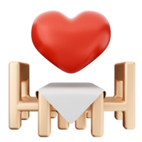 A heart shaped table and chairs with a red heart png