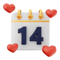 A calendar with hearts and a date 14 png